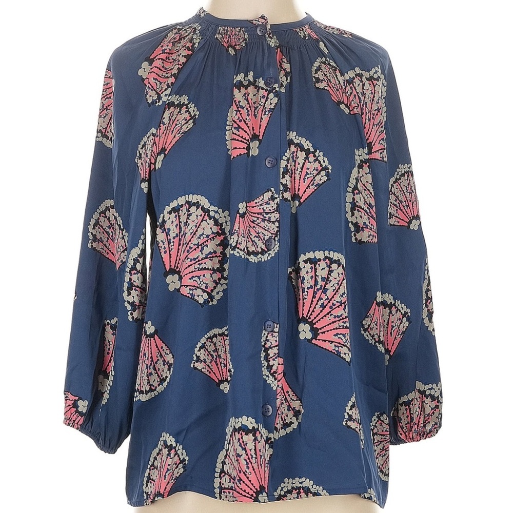 TUCKER Blue Seashell Pattern Button Front Elastic… - image 2